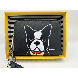 Marc Tetro Boston Terrier Dog Zip Around Black Wristlet Wallet Small